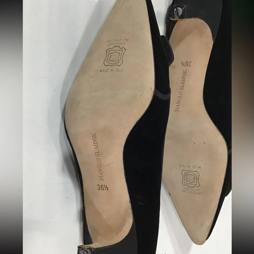 Manolo Blahnik Black Velvet Women's Kitten Heels Shoes Size 36.5